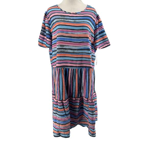 Time And Tru Women's Multicolor Striped Woven Short Sleeve Dress Size XXL NEW - Picture 1 of 6